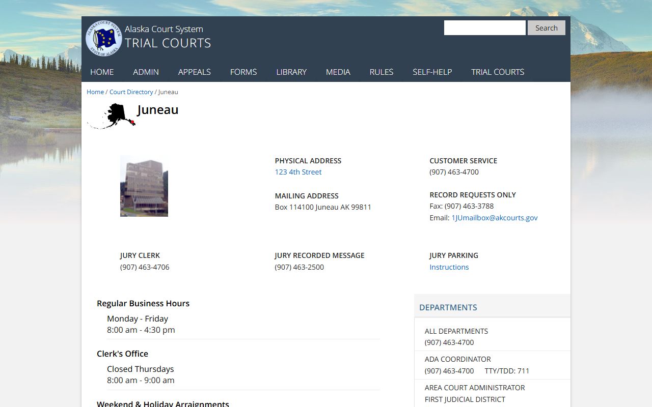 Juneau Superior Court probate court records directory page