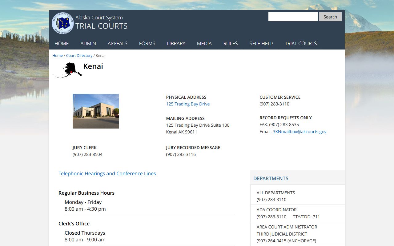 Kenai Superior Court directory page - Kenai Peninsula Borough probate court records
