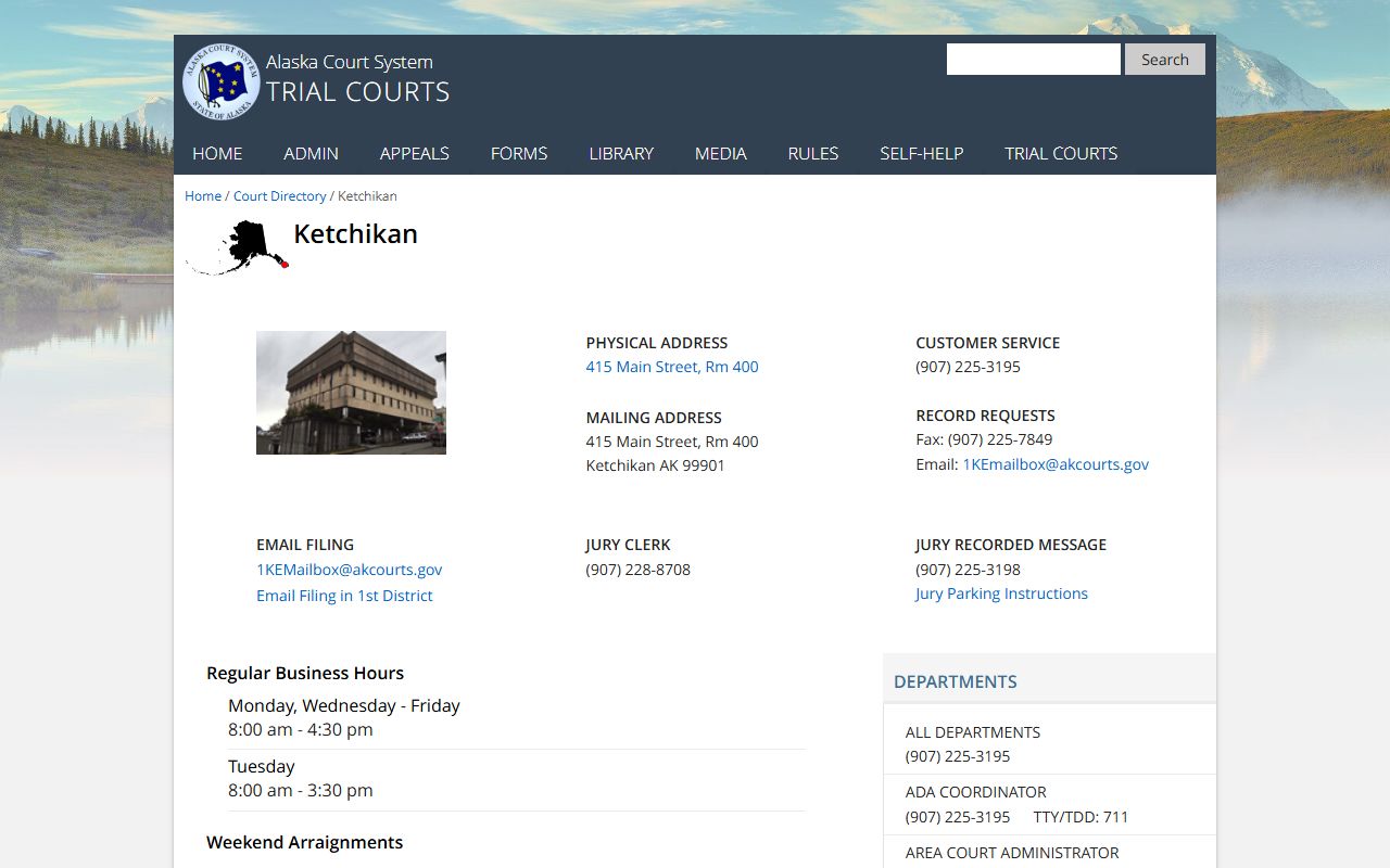Ketchikan Superior Court directory page - Ketchikan Gateway Borough probate court records
