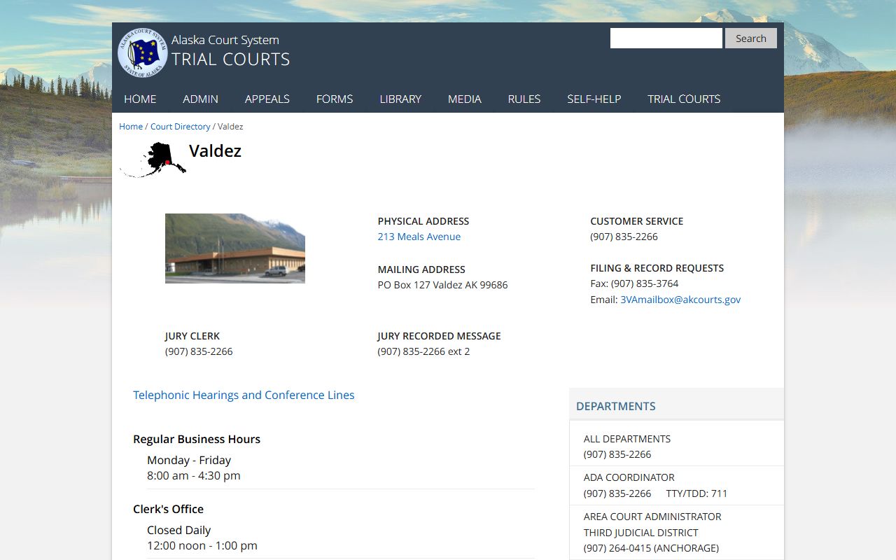 Valdez Superior Court probate court records directory