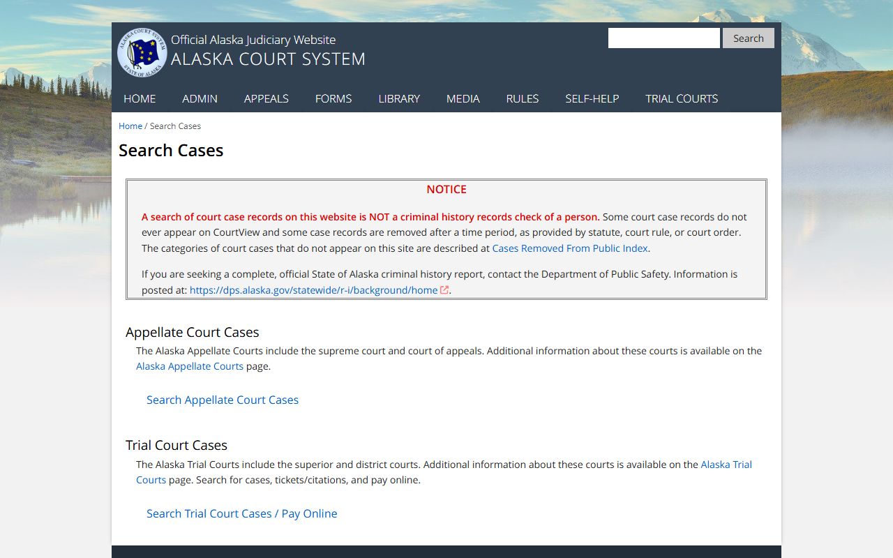 Alaska CourtView case search portal for probate court records