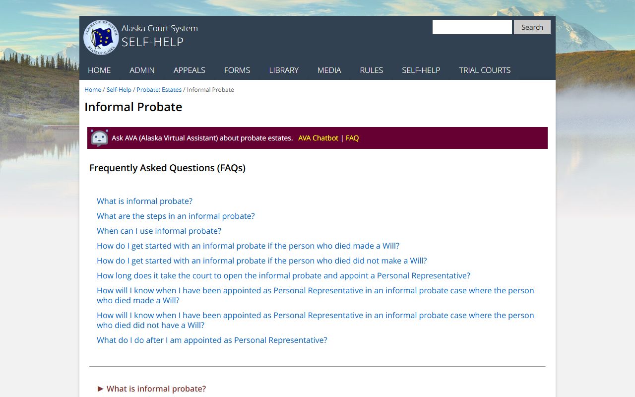 Alaska informal probate self-help guide for probate court records