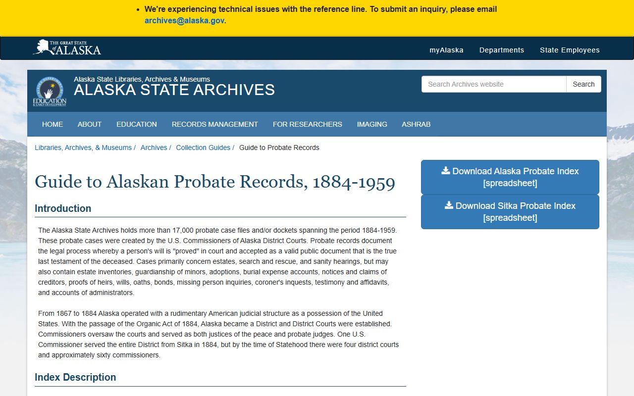 Alaska State Archives guide to historical probate court records