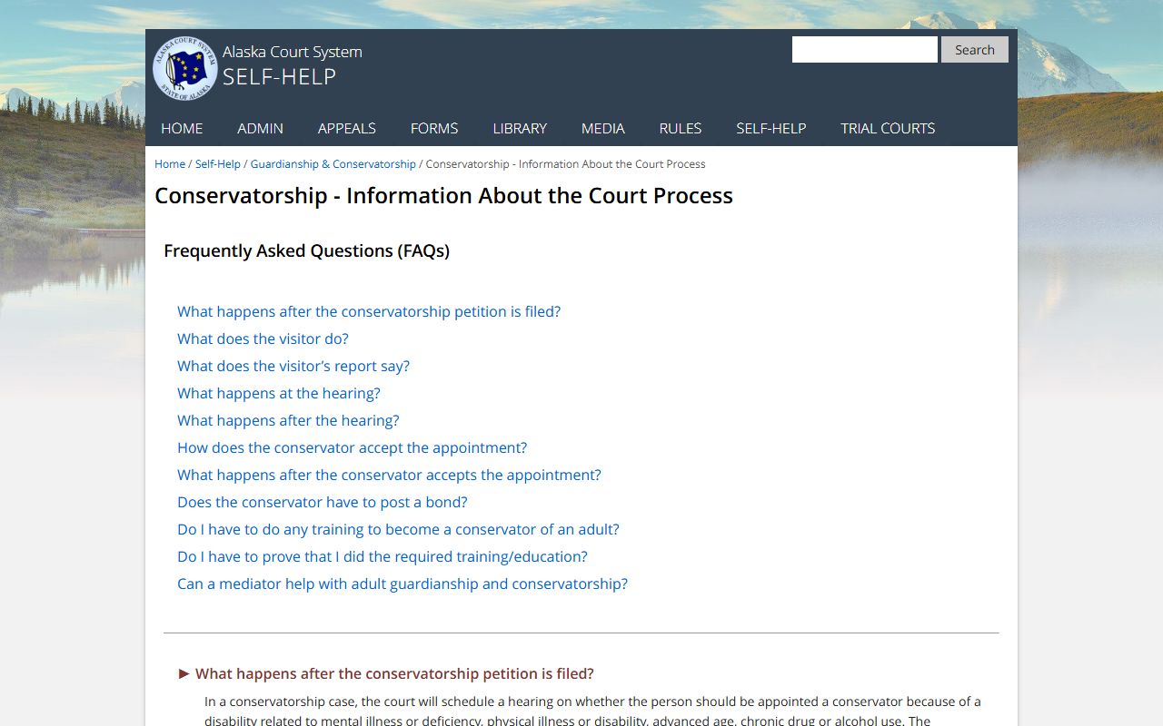 Alaska conservatorship process page for probate court records
