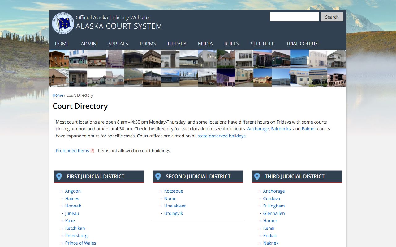 Alaska court directory listing probate court locations statewide